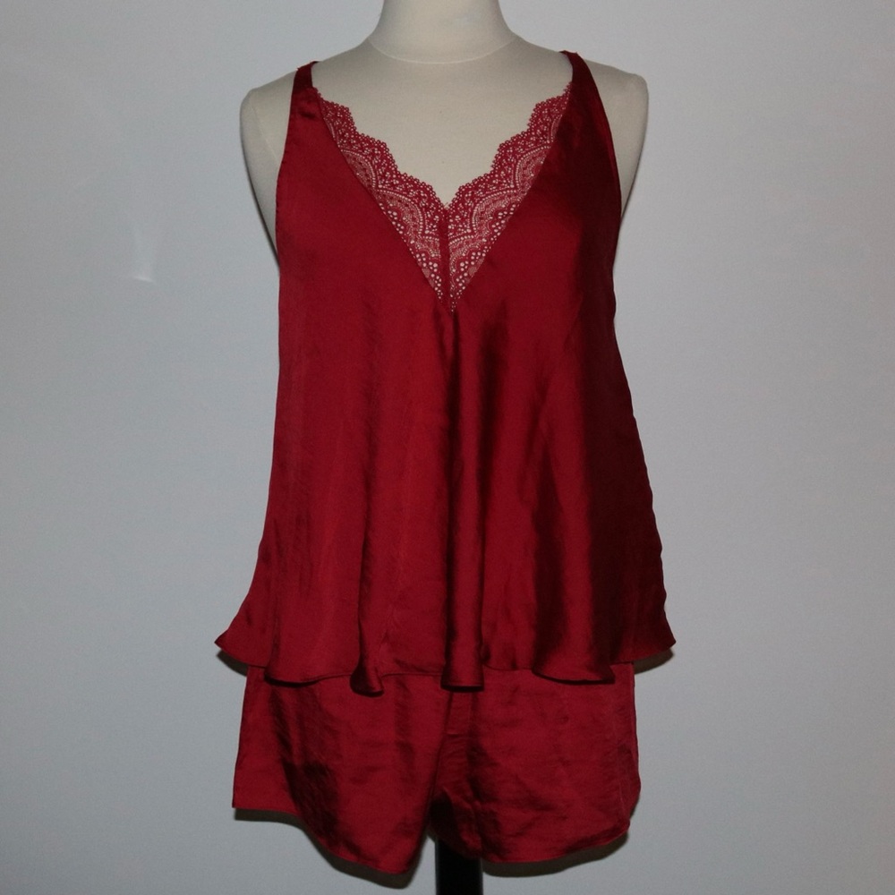Red satin cami and shorts set